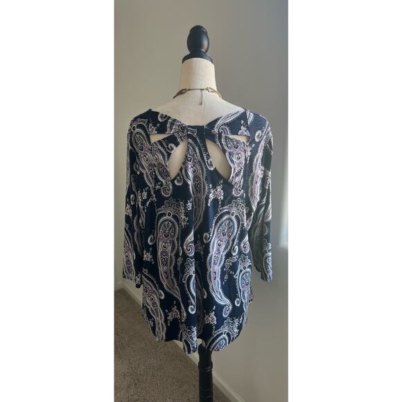 Roz & Ali Blouse Paisley Floral Purple White Stretch Tunic Keyhole Swing Top 2X - Picture 4 of 9